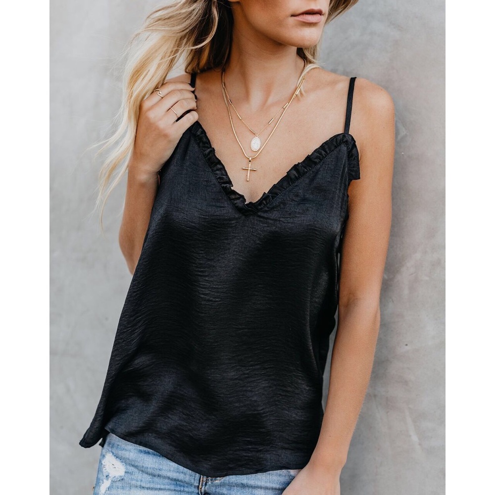 Susie Satin Frill Tank - Black - Picture 3 of 6